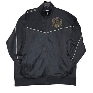 VTG Ecko Unltd Mens 2X Large Full Zip Track Jacket Black Gold EU Logo Stripes